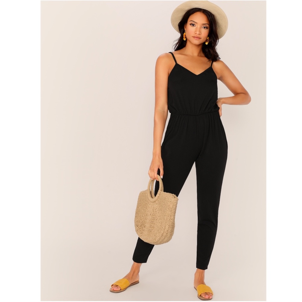 Casual Black Cami V-Neck Jumpsuit - Picture 7 of 16